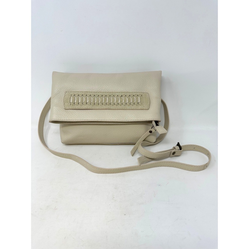 Sundance Dephinium Boho Pebbled Leather Foldover Crossbody Cream
